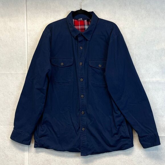 LANDS' END Shacket Men's Large Navy Blue Traditional Fit Flannel Lined Button Up - Picture 1 of 14